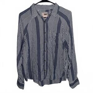 SO Blue Striped Button Shirt S Coastal Y2K Vintage Summer Relaxed Fit